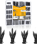 Self Drilling Drywall Anchors And Screws Kit 180 Pc Metal Fasteners For Hanging Mirrors Picture Frames Shelves Clocks Home Improvement Easy Install Heavy Duty Load Bearing Wall Mounting Perfect For DIY Projects And Everyday Home Decor. 180-piece black metal anchors and screws in case