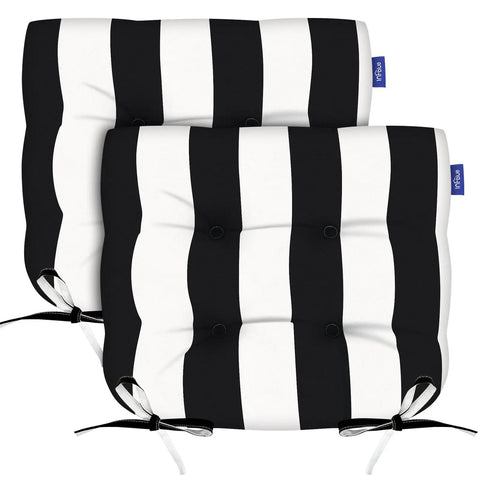 All Weather Wicker Chair Cushions Set Of 2 For Indoor Outdoor Use 19 By 19 Inches Black And White Water Repellent Fabric