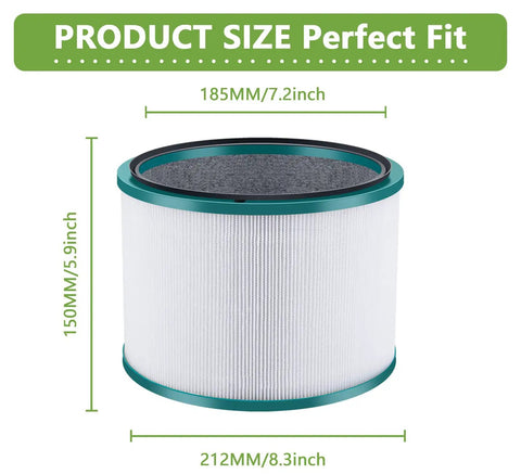 2 Pack Air Purifier Filter Replacements With High Efficiency Activated Carbon And 3-Layer True HEPA, size dimensions shown.