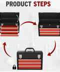 Three Drawer Portable Steel Toolbox With Locking System, Top Storage, And Drawer Liners For Easy Tool Organization steps guide