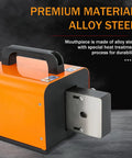 Legit Heavy Duty Pneumatic Crimping Tool With Effortless Foot Pedal, Air Powered Wire Terminal Crimper, showing alloy steel mouthpiece and handle.
