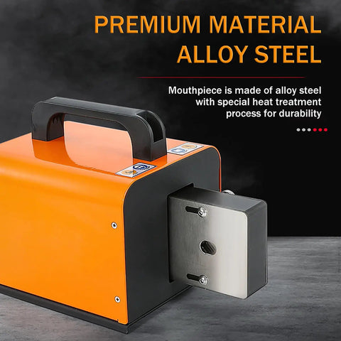 Legit Heavy Duty Pneumatic Crimping Tool With Effortless Foot Pedal, Air Powered Wire Terminal Crimper, showing alloy steel mouthpiece and handle.