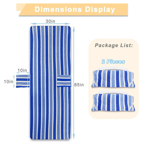 Ultra Plush Micro Fleece Lounge Chair Towel Cover Set Of 2 With Quick Dry Non Slip Backing And 2 Side Pockets, Dimensions 85x30 Inches