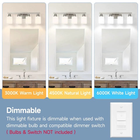 Four Light Brushed Nickel Vanity Light With Square Frosted Glass Modern Bathroom Wall Fixture Over Mirror E26 Sconce