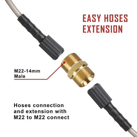 WOJET pressure washer adapter set: brass M22-to-M22 male connector with dual quick-disconnect hose fittings