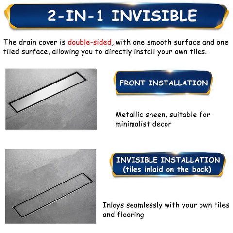 Sleek Tile Flush Linear Shower Drain With Ultra Fast Drainage And Rock Solid 304 Stainless Steel Build designed for dual-sided installation.