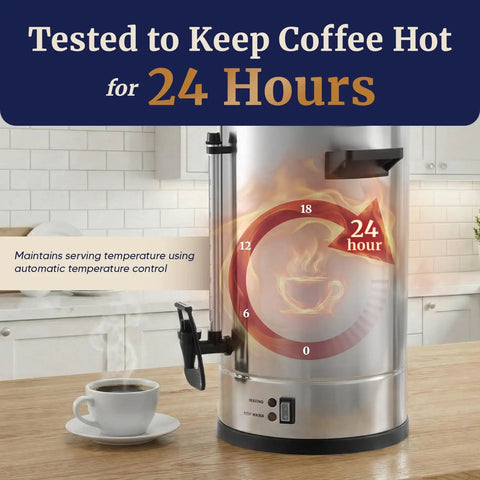 100 Cup Commercial Coffee Urn And Hot Water Boiler With Dual Wall Insulation Keeps Coffee Hot For 24 Hours in kitchen setting