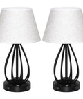 Touch Control Desk Lamp With USB And AC Outlets, 3 Level Dimmable Bedside Nightstand Light In Modern Black With Linen Shade, 16.5 Inch