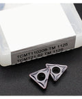 Get The Heavy Duty 10 Pc Carbide Turning Indexable Inserts Set For Pro CNC Lathe Machining With Super Durable Internal Tool Holders that includes two triangular carbide inserts.