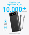 Hella Reliable Portable Charger And 20000 Mah Power Bank With Built In Usb C Cable Delivers Beast Mode Fast Charging For Laptops Phones And Tablets Super Travel Game Changer Black, showing front view with integrated cables.