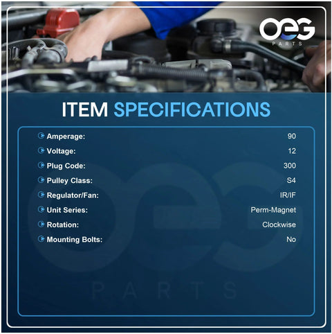 Specifications of 12V 90A Alternator Replacement For Hyundai Accent 03 09 Tiburon 04 07 Tucson 06 09 Kia Rio 06 09 Spectra 04 06 Sportage 05 10 CW Rotation PMA Unit With No Hassle Install And Reliable Output For Multiple Models