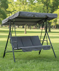 Three Person Outdoor Porch Swing Chair With Adjustable Canopy Breathable Fabric Seat And Backrest Armrests Heavy Duty Frame 600 Lbs Capacity For Patio Backyard Or Garden Gray Ideal For Chill Sessions And Social Evenings