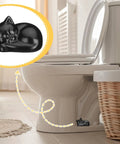 Two Cat Shaped Toilet Bolt Caps Ceramic Screw Covers For Bathroom Decor, 2 Pack Black shown installed on white toilet.