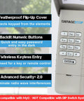 877LM Wireless Garage Door Keypad Replacement For Security 2.0 Yellow Learn Button Openers with flip-up cover and features