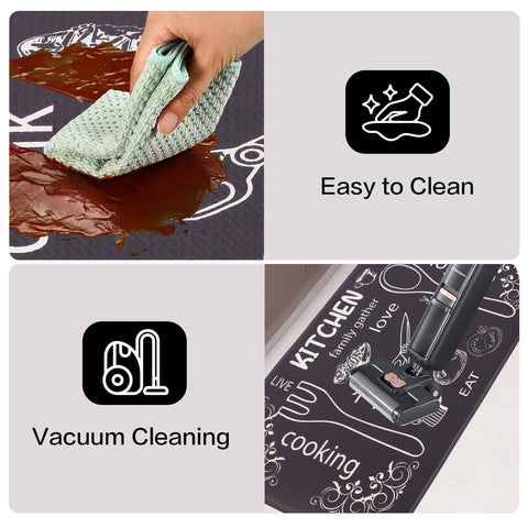 Cleaning process of Washable Anti Fatigue Kitchen Mat 17 By 29 Inch Cushioned Foam Runner with Non Slip Ergonomic Comfort.