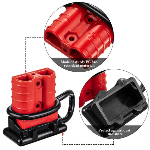 Close-up of red 6 Sets 6-10 Gauge Battery Quick Connect Disconnect Kit 50A 12-36V Quick Connector Wire Harness Plug components.