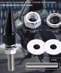 Hella Dope 4 Pack Spiked License Plate Bolts And Tough Frame Screws For Your Badass Ride Made From Solid Stainless Steel And Aluminum Alloy In Gloss Black, showing the spiked bolt and hardware.