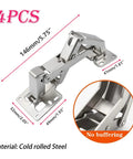 4 Pack 170 Degree Hidden Frameless Kitchen Cabinet Door Hinges With Screws, seen in detailed measurements and cold rolled steel.