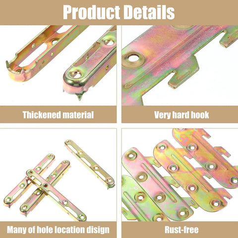 12 Pairs Bed Frame Rail Brackets For Headboard And Footboard Connections Built To Last Heavy Duty Carbon Steel Five Inch Wooden Bed Frame Hardware Kit With Screws Easy Installation, zinc-plated bracket close-up