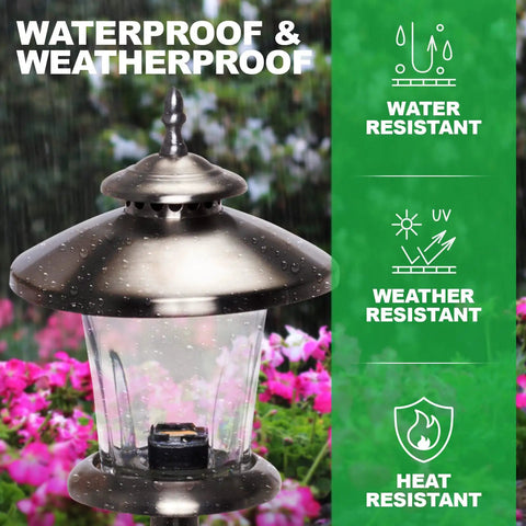 Close-up of waterproof modern luxury stake light with pink flowers, Low Voltage Outdoor Path Lights Set For Walkways And Gardens, 8 pack.