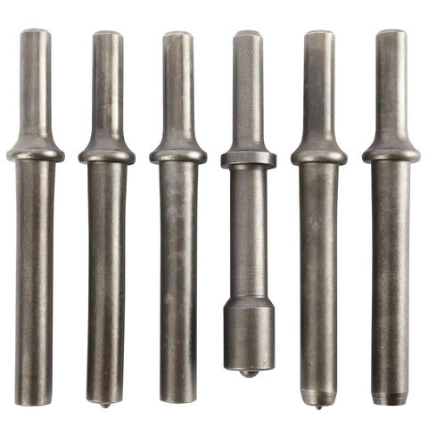 Set of 6 heads from Heavy Duty Pneumatic Air Rivet Hammer Kit With 7 Pieces Smoothing Chisels, steel construction, for rivets