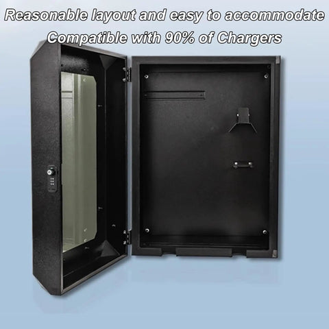Top Notch Hella Tough Outdoor EV Charger Station Protective Storage Box With Secure Key Lock Waterproof Dustproof open view showing interior layout.