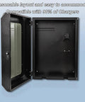 Outdoor EV Charger Rig With Secured Key Lock, Floor Standing Pedestal, heavy-duty steel housing with door open, fits 90% of chargers.