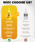 Comparison of Heavy Duty No-Drip Ceramic Glue Gel with another adhesive, featuring benefits of low odor and precision control for DIY repairs