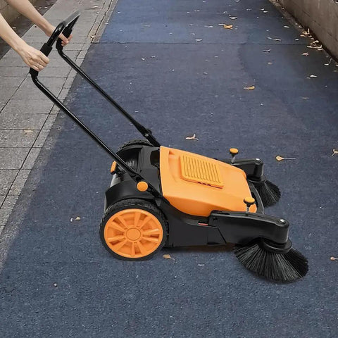 41.34 Inch Heavy Duty Manual Floor Sweeper With 14.53 Gal Dustbin For Outdoor Patios Driveways High Efficiency Hand Push Brush Sweeping Tool