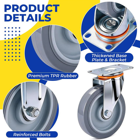 Badass Ultra Heavy Duty 8 Pack 5 Inch Caster Wheels Replacement Kit With TPR Rubber Swivel And Rigid Options For Smooth Gliding, Heavy Loads, And Total Furniture Glow Up On A Dime