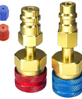 R1234YF To R134A AC Conversion Kit With Quick Coupler Adapters For High And Low Side, brass adapters with blue and red fittings