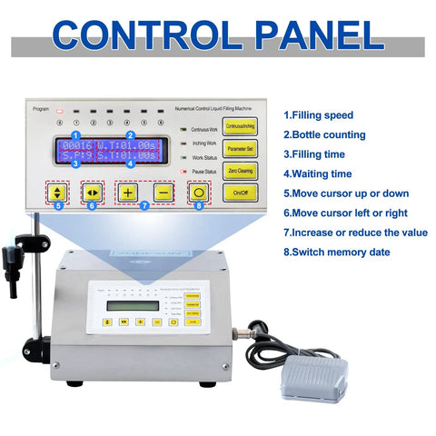 Control panel of Commercial Grade Digital Liquid Filling Machine And Precision Bottle Pump With Sharp Digital Readout for easy operation.
