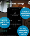 Smartphone displaying schedule settings for A19 Smart LED Light Bulbs Soft White Dimmable 60W Equivalent, Bluetooth and WiFi