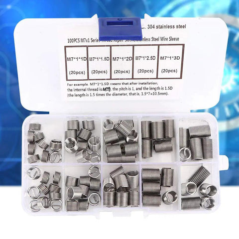 Stainless Steel Coiled Wire Threaded Inserts Kit M7x1 For Repair Of Damaged Threads In Bolt Holes 100Pcs Helicoil Type