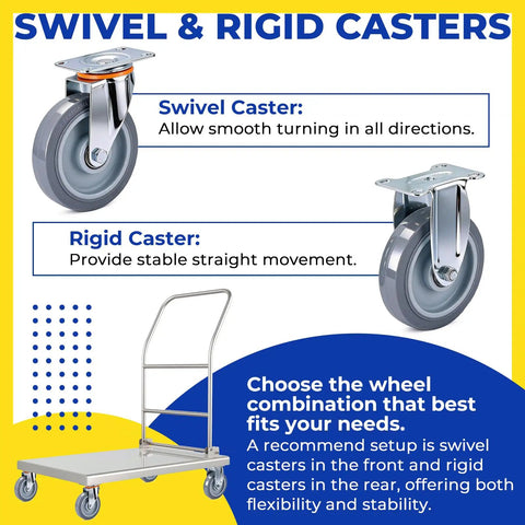 Badass Ultra Heavy Duty 8 Pack 5 Inch Caster Wheels Replacement Kit With TPR Rubber Swivel And Rigid Options For Smooth Gliding, Heavy Loads, And Total Furniture Glow Up On A Dime