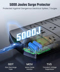 Beefed Up Heavy Duty Power Strip With 13 Widely Spaced Outlets, 2 USB A And 2 USB C PD 20W Fast Charge, 5000 Joules Surge Protector