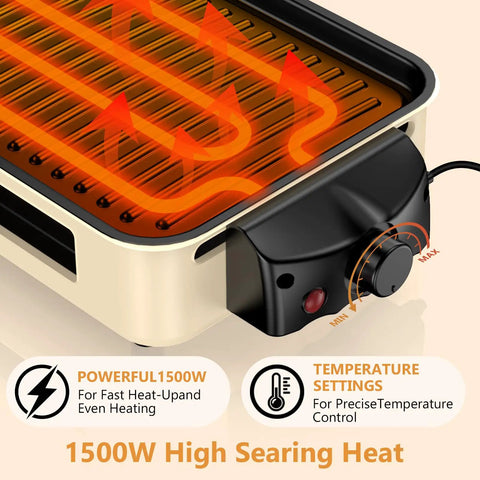 Smokeless Electric Indoor Grill 1500W 2 In 1 With Nonstick Removable Grill And Griddle Plate Temperature Control close-up