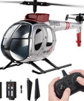 Beginner Friendly RC Helicopter With Auto Hover And Altitude Hold, remote control, rechargeable batteries, gray design.