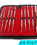 Dental Lab Equipment Wax Carver Kit, 10-Piece Stainless Steel Sculpture Set in red case with wooden handles