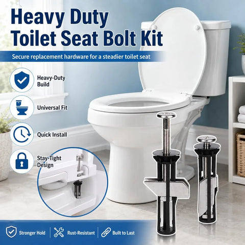 Top Shelf Heavy Duty Toilet Seat Bolt Kit Featuring Rust Resistant Stainless Steel Screws For Universal Bathroom Fixture Repair And A Rock Solid Mount That Keeps Things Tight And Secure. Heavy-duty toilet seat hardware shown with installation details.