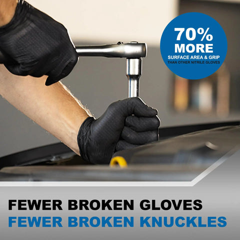 Heavy Duty Black Nitrile Work Gloves For Trades Pros Featuring Serious Textured Grip and Powder Free Latex Free Industrial Grade Protection Tough As Nails For Mechanics And Real Gritty Job Sites Daily during mechanical work.