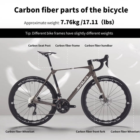 Carbon Road Bike With Ultra Light T1000 Frame, 24 Speed Shimano, full carbon design showcasing frame, wheels, and components