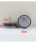 Adjustable Screw In Furniture Leg Levelers 24 Pack with 28mm rounded base and felt bottom for hardwood tile floor protection.