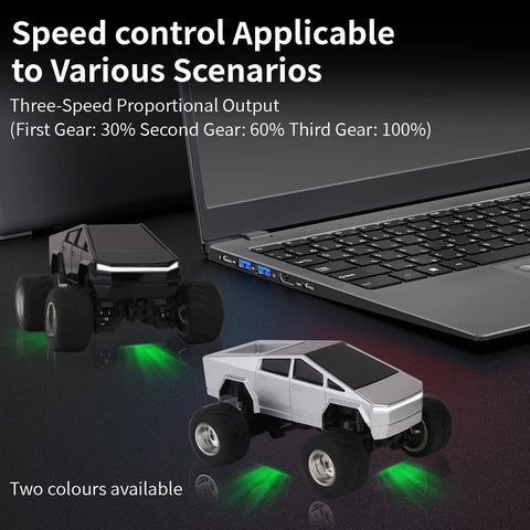Mini 1:64 Scale Monster RC Truck With Lights, Rechargeable Alloy Shell by laptop showcasing speed control options