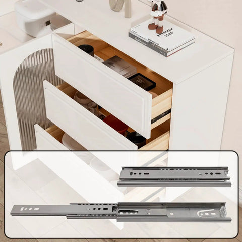 Heavy Duty 8 Inch Stainless Steel Drawer Slides With Full Extension Ball Bearing System installed in white dresser