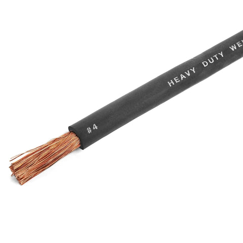 4 Gauge Premium Extra Flexible Welding Cable 600 Volt Black 20 Feet Made In USA, copper core, durable black insulation shown