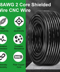 Premium 18 Gauge 2 Conductor Shielded CNC Wire 25 Feet Copper Cable for CNC Routers coiled on display