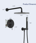 Dimensions of 10 Inch Matte Black Round Rain Shower Set With Wall Mounted Rainfall Head And Handle Trim Kit, 2-Function Shower Fixtures