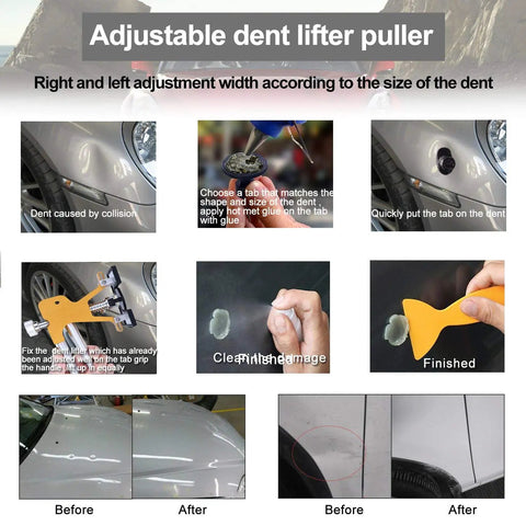 Adjustable Golden Dent Lifter Kit for Cars Pro Grade Dent Repair Tools Set usage steps and results