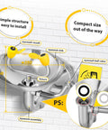 Go To Wall Mounted Eye Wash Station With Eyewash Sign For Emergency Eye And Face Washing In Commercial Settings Stainless Steel 304 Construction NPT Thread Plumbing Connection, showing labeled components and dimensions in 304 stainless steel